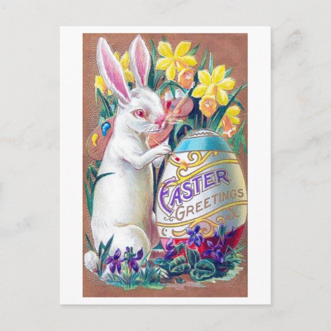 Vintage Easter Bunny Egg Flower Postcard (Front)