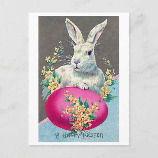 Vintage Easter Bunny Egg Flower Postcard (Front)