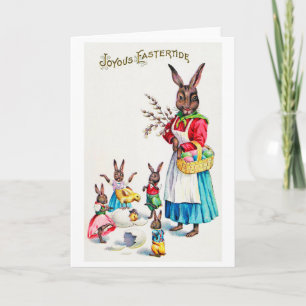 Vintage Easter Bunny Family and Chick Card