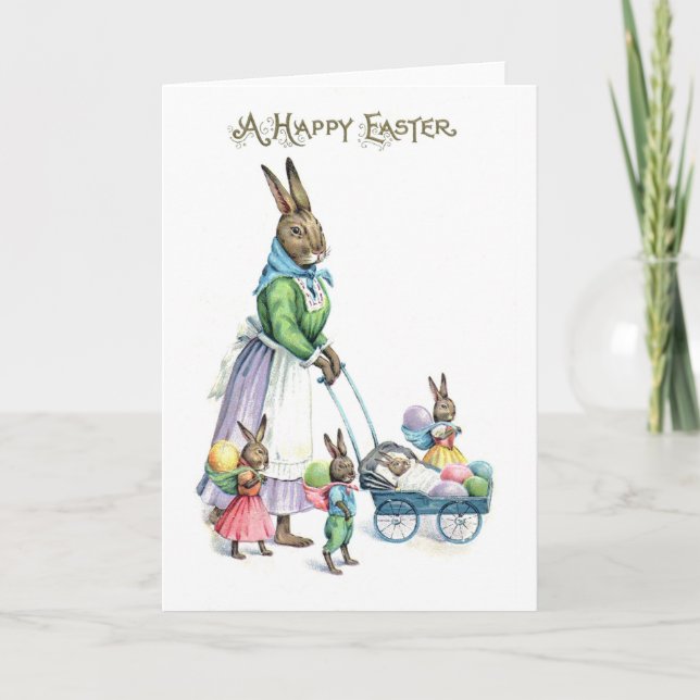 Vintage Easter Bunny Family Card (Front)