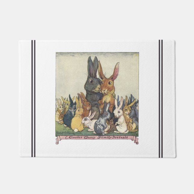 Vintage Easter bunny family Doormat (Front)
