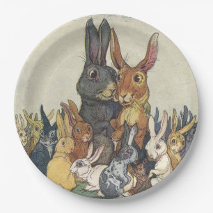 Vintage Easter bunny family Paper Plate