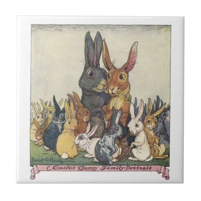 Vintage Easter bunny family Tile (Front)