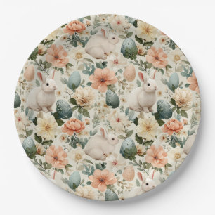 Vintage Easter Bunny Floral (10) Paper Plate