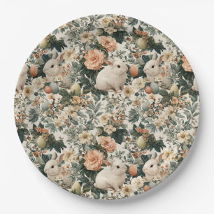 Vintage Easter Bunny Floral (11) Paper Plate