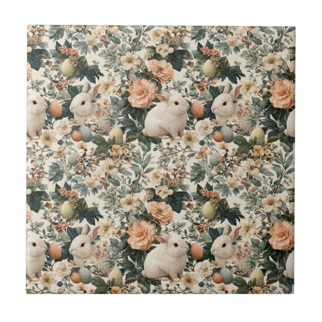 Vintage Easter Bunny Floral (11) Tile (Front)