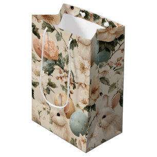 Vintage Easter Bunny Floral (1) Medium Gift Bag