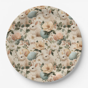 Vintage Easter Bunny Floral (1) Paper Plate