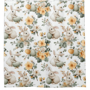 Vintage Easter Bunny Floral (2) Shower Curtain