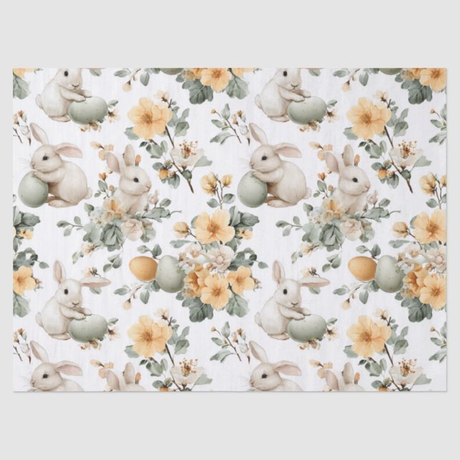 Vintage Easter Bunny Floral (2) Tissue Paper (Front)