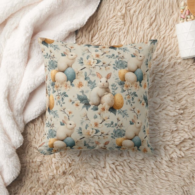 Vintage Easter Bunny Floral (3) Cushion (Blanket)