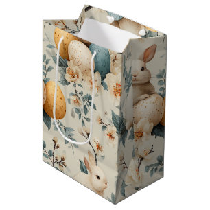 Vintage Easter Bunny Floral (3) Medium Gift Bag