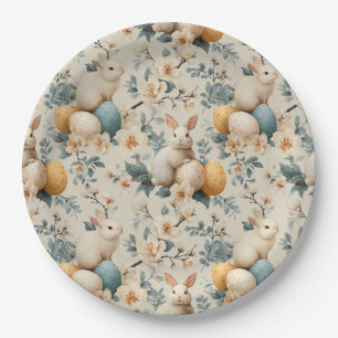 Vintage Easter Bunny Floral (3) Paper Plate