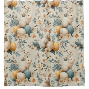 Vintage Easter Bunny Floral (3) Shower Curtain