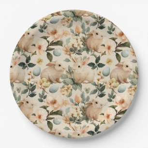 Vintage Easter Bunny Floral (4) Paper Plate