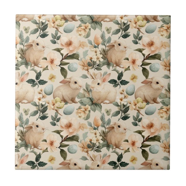 Vintage Easter Bunny Floral (4) Tile (Front)
