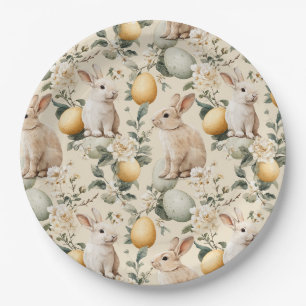 Vintage Easter Bunny Floral (5) Paper Plate