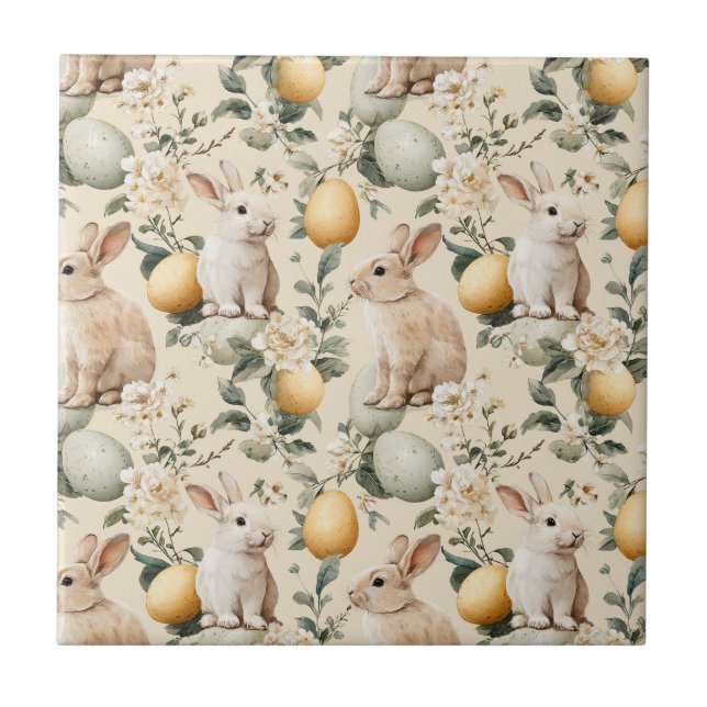 Vintage Easter Bunny Floral (5) Tile (Front)