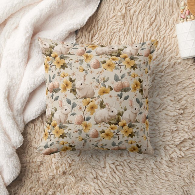 Vintage Easter Bunny Floral (8) Cushion (Blanket)