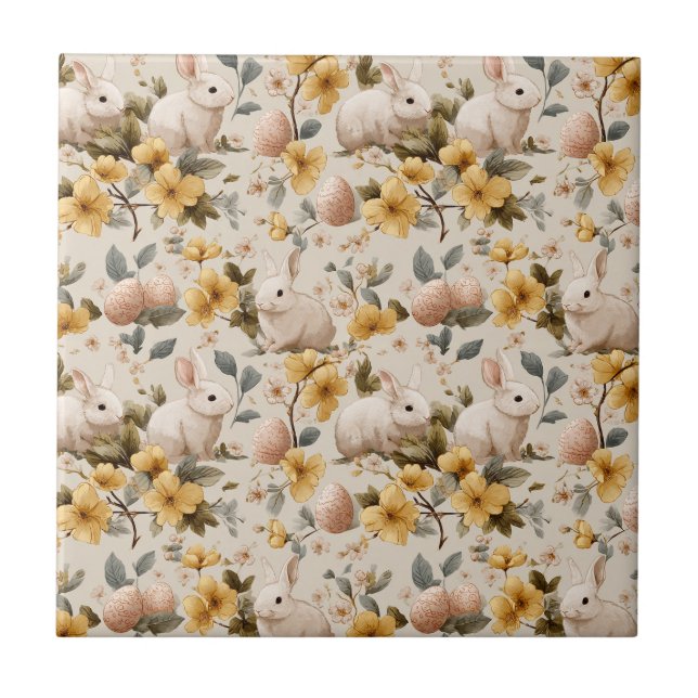 Vintage Easter Bunny Floral (8) Tile (Front)