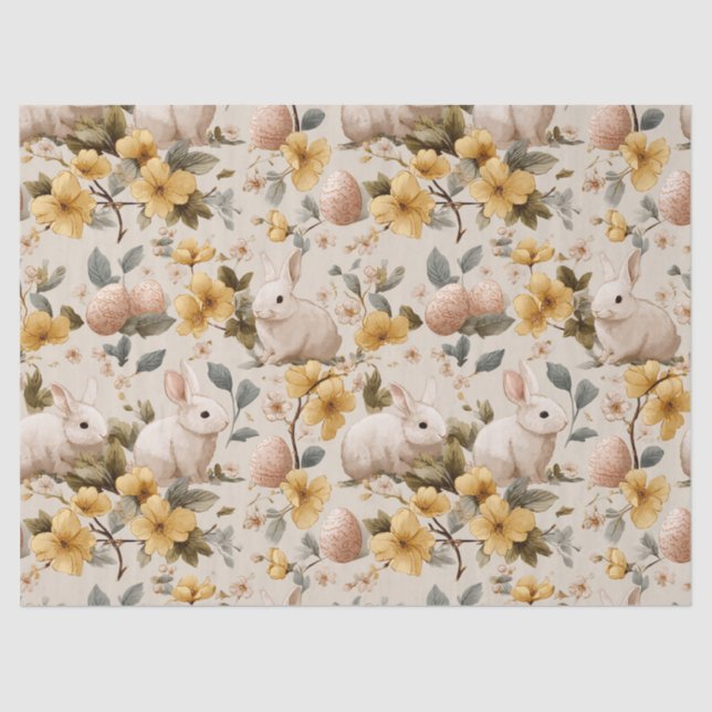 Vintage Easter Bunny Floral (8) Tissue Paper (Front)