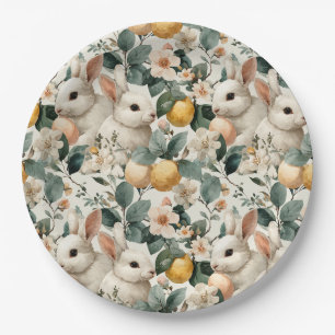 Vintage Easter Bunny Floral (9) Paper Plate