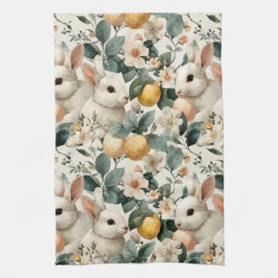Vintage Easter Bunny Floral (9) Tea Towel