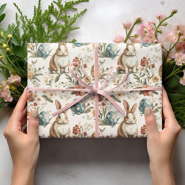 Vintage Easter Bunny & Floral  Wrapping Paper (Creator Uploaded)