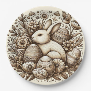 Vintage Easter Bunny Flowers & Eggs 1st Birthday Paper Plate