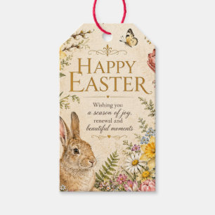 Vintage Easter Bunny Greeting Garden flowers Gift Tags