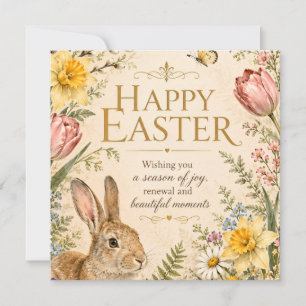 Vintage Easter Bunny Greeting Garden flowers Thank You Card