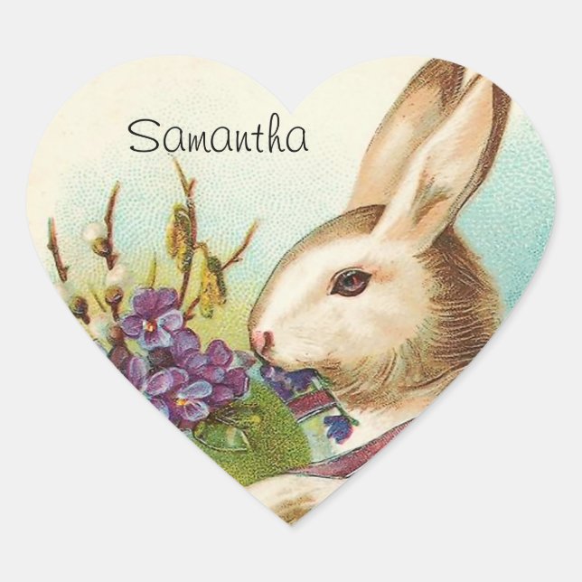 Vintage Easter Bunny Heart Stickers (Front)