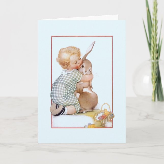 Vintage Easter Bunny Hugs Easter Card (Front)