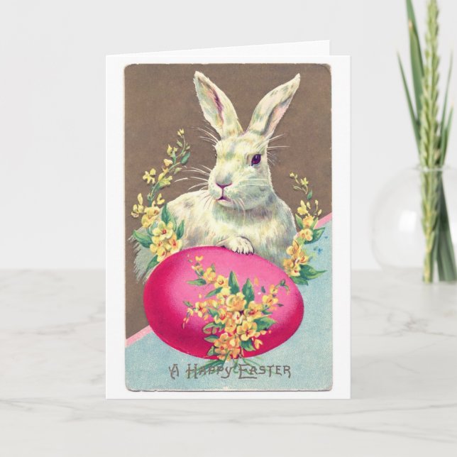 Vintage Easter Bunny Illustration Holiday Card (Front)