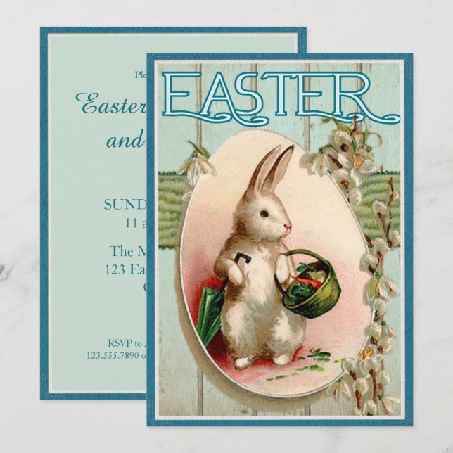 Vintage Easter Bunny Illustration Invitation (Front/Back)