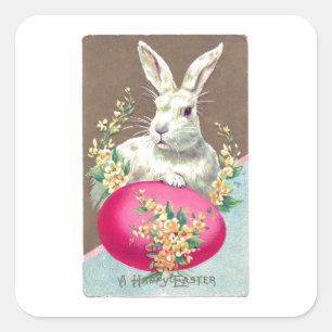 Vintage Easter Bunny Illustration Square Sticker