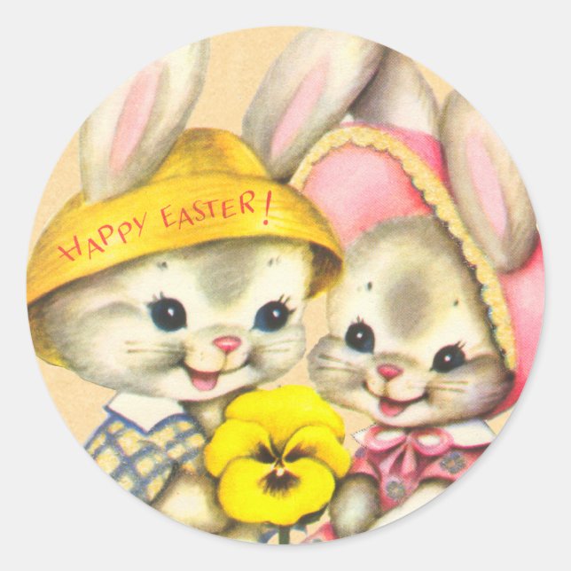 Vintage Easter Bunny Kid Stickers (Front)