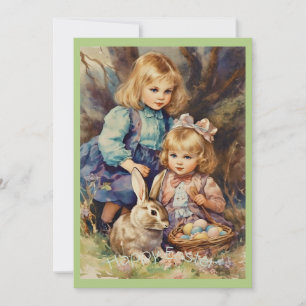 Vintage Easter Bunny Kids Green Holiday Card