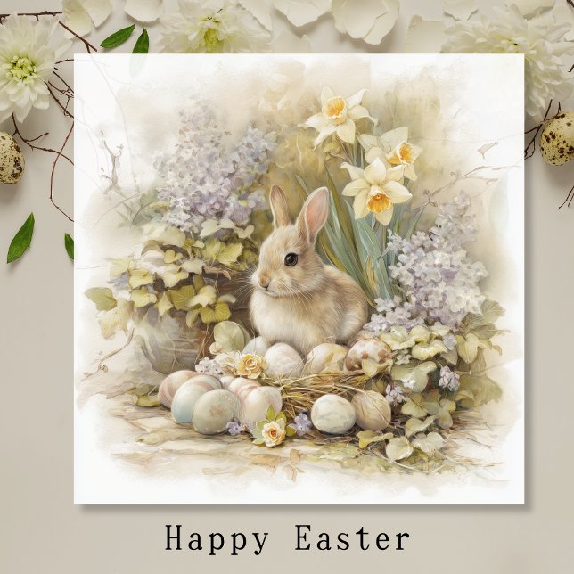Vintage Easter Bunny Nest with Spring Flowers Art (Creator Uploaded)