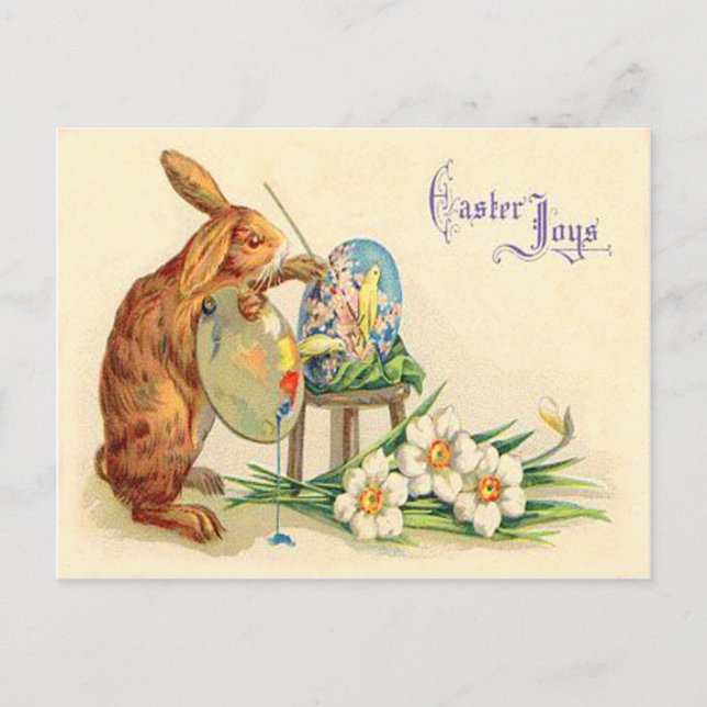 Vintage Easter Bunny Painting Easter Eggs Holiday Postcard (Front)