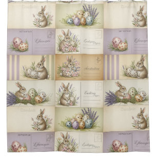 Vintage Easter Bunny Postcard Collage Shower Curtain