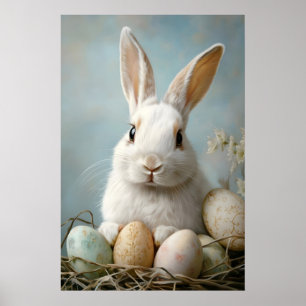 Vintage Easter Bunny Print, Pastel Nursery Gift Poster