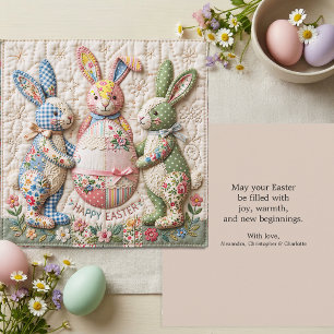 Vintage Easter Bunny Quilt Style Family Wishes Holiday Card