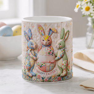 Vintage Easter Bunny Quilt Style Print  Coffee Mug