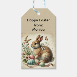 Vintage Easter Bunny Rabbit Egg Watercolor Gift Tags