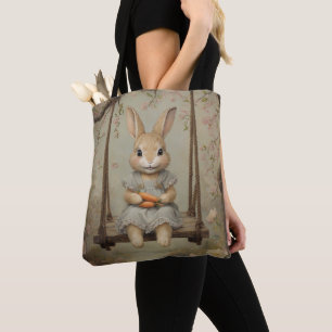 Vintage Easter Bunny Rabbit Egg Watercolor Tote Bag