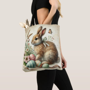 Vintage Easter Bunny Rabbit Egg Watercolor Tote Bag