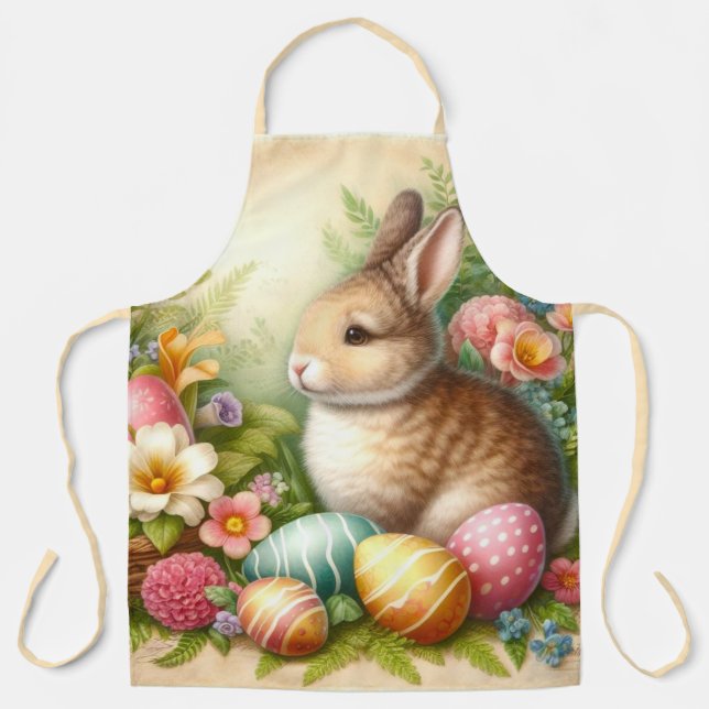 Vintage Easter  Bunny Rabbit Floral  Apron (Front)