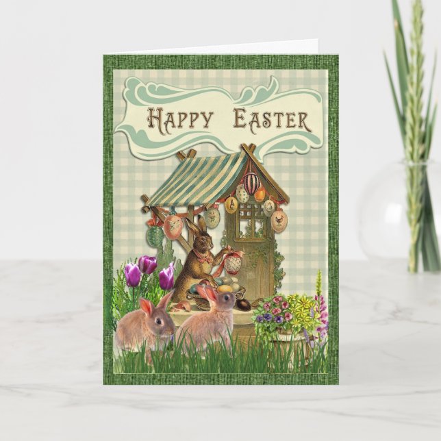 Vintage Easter Bunny Rabbit Holiday Greeting Card (Front)