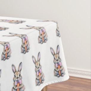 Vintage Easter Bunny Rabbit Pink Blush Watercolor Tablecloth
